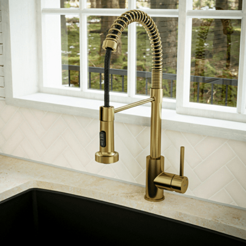 Kadira Single-Handle Pull-Down Sprayer Kitchen Faucet, Brushed Gold Alt 1 - Image