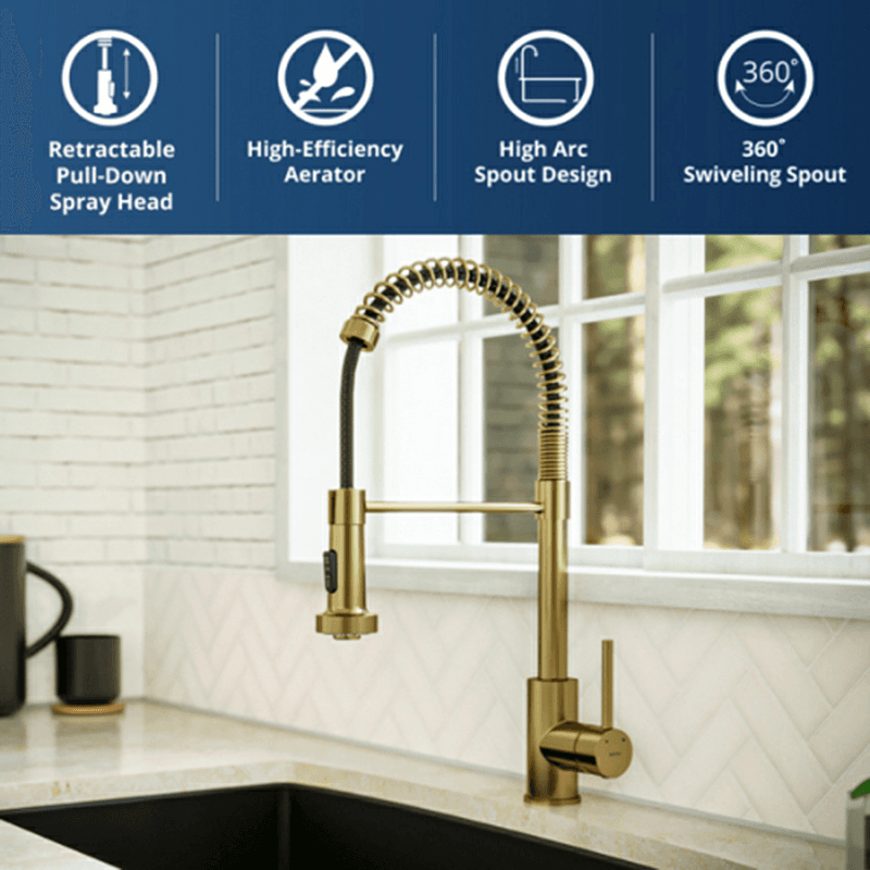 Kadira Single-Handle Pull-Down Sprayer Kitchen Faucet, Brushed Gold Alt 2 - Image