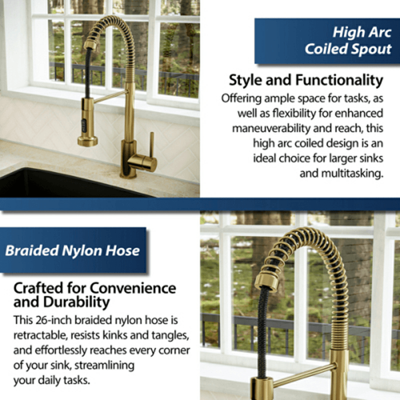 Kadira Single-Handle Pull-Down Sprayer Kitchen Faucet, Brushed Gold Alt 4 - Image