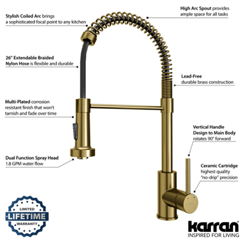 Kadira Single-Handle Pull-Down Sprayer Kitchen Faucet, Brushed Gold Alt 5 - Image