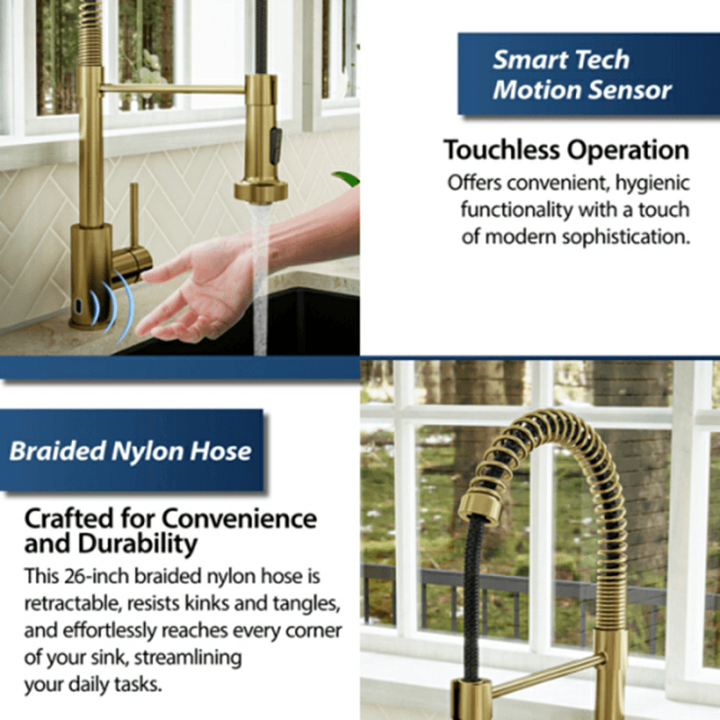 Loxton Touchless Single-Handle Pull-Down Sprayer Kitchen Faucet, Brushed Gold Alt 4 - Image