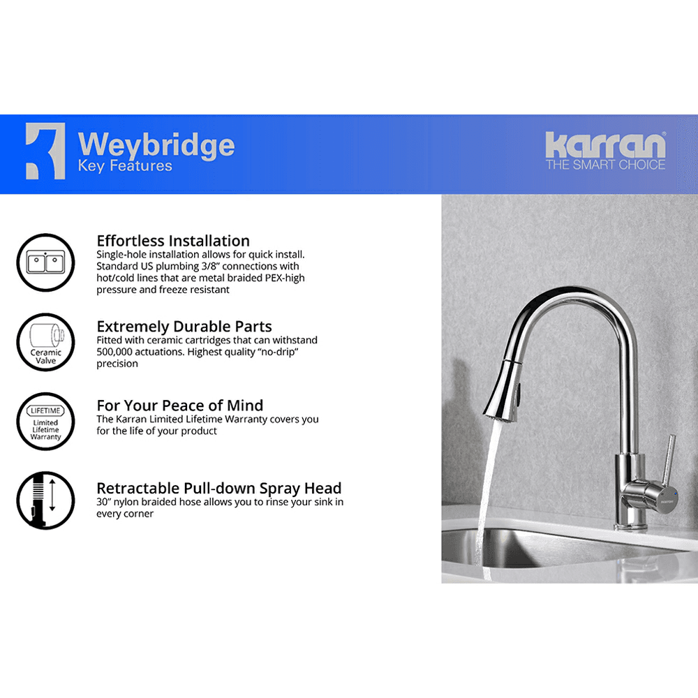 Weybridge Single-Handle Pull-Down Kitchen Faucet with Dual-Function Sprayer in Chrome - Front View