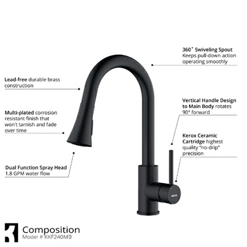 Weybridge Single-Handle Pull-Down Kitchen Faucet with Dual-Function Sprayer, Matte Black - Alt Image 3