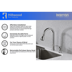 Retractable pull-down spray head with 60" nylon braided hose allows you to rinse your sink in every corner