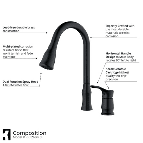 Hillwood Single-Handle Pull-Down Kitchen Faucet with Dual-Function Sprayer, Matte Black - Alt Image 3