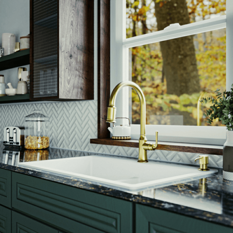 Auburn One-Handle Pull Down Dual Function Sprayer Kitchen Faucet, Brushed Gold Alt 1 - Image