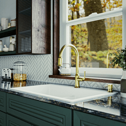 Auburn One-Handle Pull Down Dual Function Sprayer Kitchen Faucet, Brushed Gold Alt 1 - Image