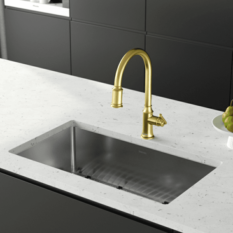 Auburn One-Handle Pull Down Dual Function Sprayer Kitchen Faucet, Brushed Gold Alt 2 - Image