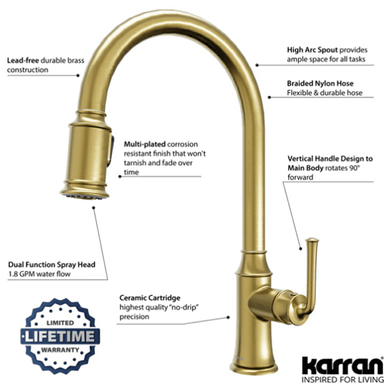 Auburn One-Handle Pull Down Dual Function Sprayer Kitchen Faucet, Brushed Gold Alt 3 - Image