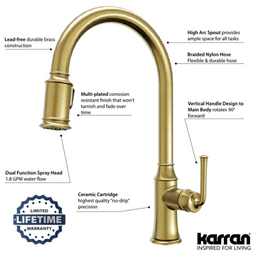 Auburn One-Handle Pull Down Dual Function Sprayer Kitchen Faucet, Brushed Gold Alt 3 - Image