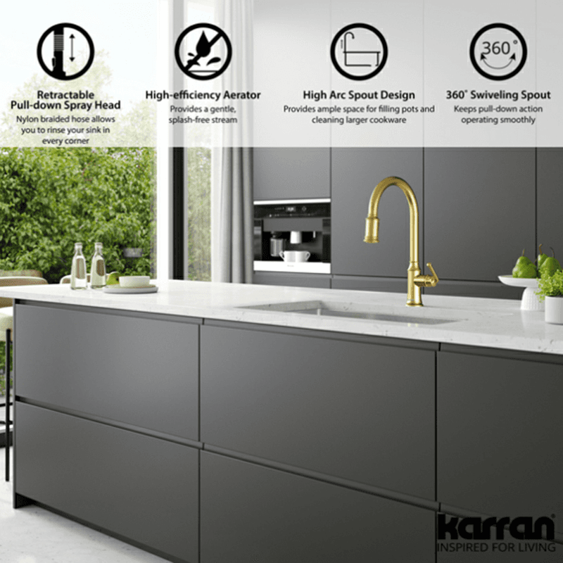 Auburn One-Handle Pull Down Dual Function Sprayer Kitchen Faucet, Brushed Gold Alt 4 - Image
