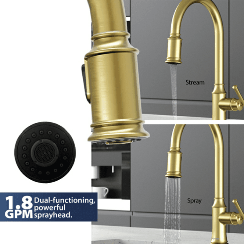 Auburn One-Handle Pull Down Dual Function Sprayer Kitchen Faucet, Brushed Gold Alt 5 - Image