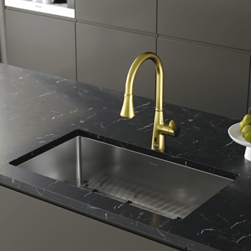 Kadoma Touchless One-Handle Triple Function Sprayer Kitchen Faucet, Brushed Gold Alt 1 - Image