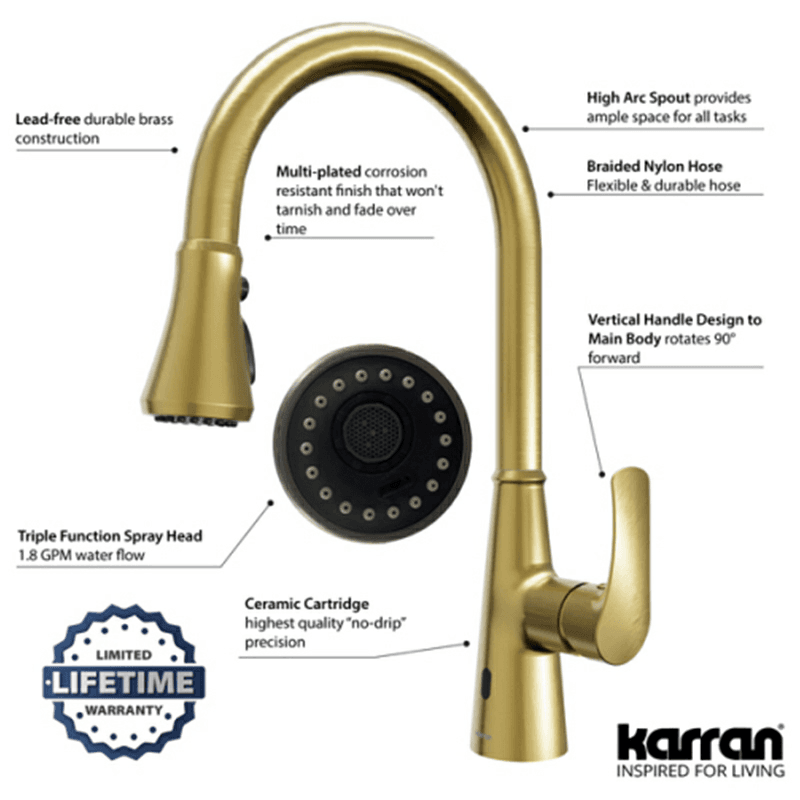 Kadoma Touchless One-Handle Triple Function Sprayer Kitchen Faucet, Brushed Gold Alt 2 - Image