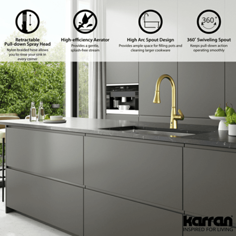 Kadoma Touchless One-Handle Triple Function Sprayer Kitchen Faucet, Brushed Gold Alt 3 - Image