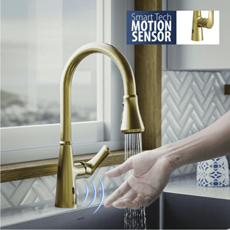 Kadoma Touchless One-Handle Triple Function Sprayer Kitchen Faucet, Brushed Gold Alt 6 - Image
