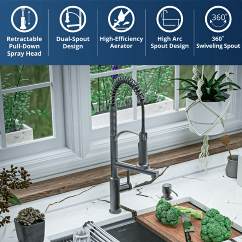 Adlington Single-Handle Pull Down Sprayer Kitchen Faucet with Pot Filler, Gunmetal Gray Alt 2 - Image