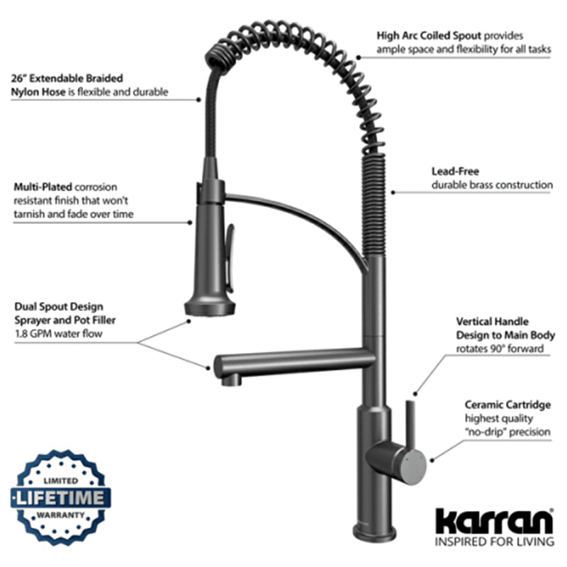 Adlington Single-Handle Pull Down Sprayer Kitchen Faucet with Pot Filler, Gunmetal Gray Alt 6 - Image