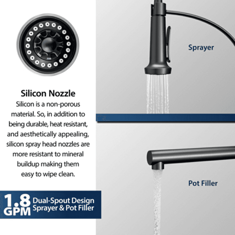 Adlington Single-Handle Pull Down Sprayer Kitchen Faucet with Pot Filler, Gunmetal Gray Alt 7 - Image