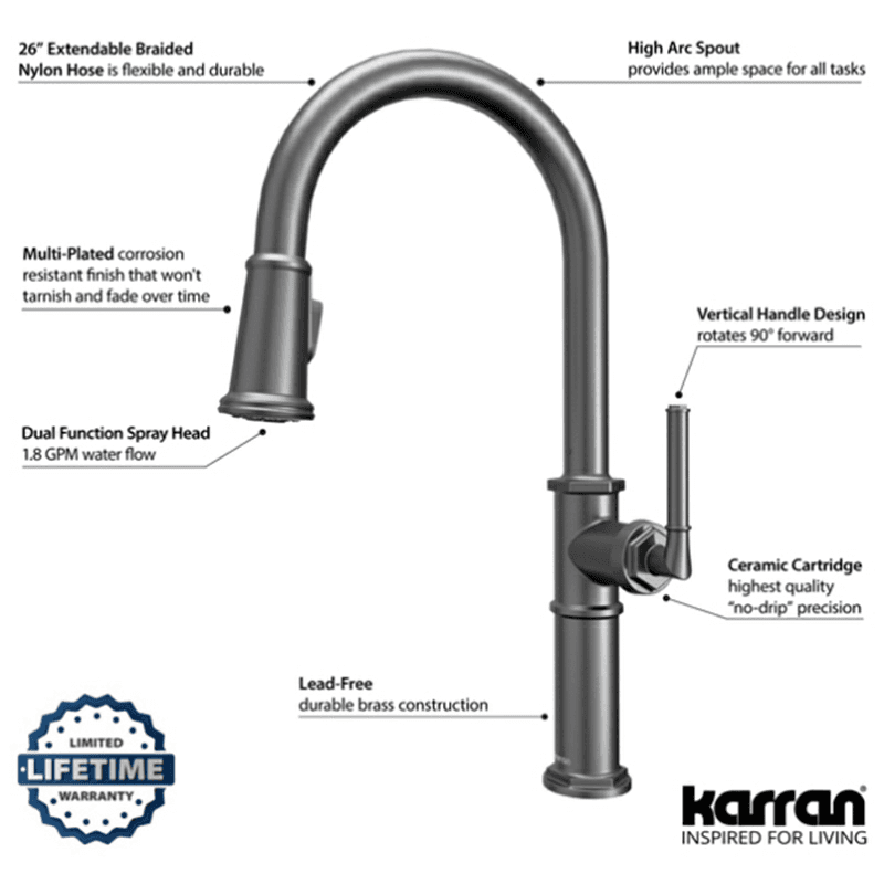 Brampton Single-Handle Pull Down Sprayer Kitchen Faucet, Gunmetal Gray Alt 4 - Image