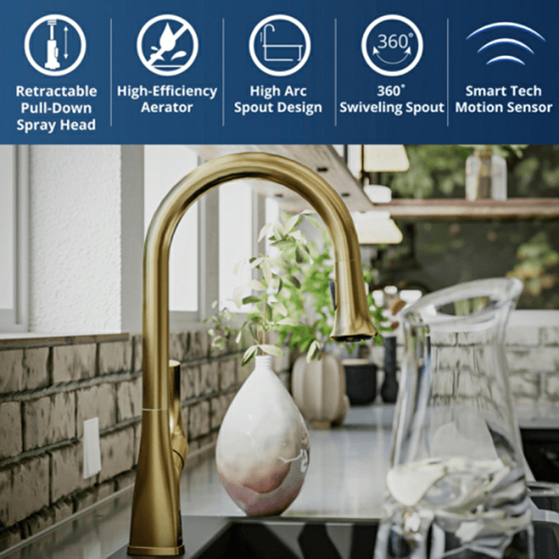 Chantilly Touchless Single-Handle Pull Down Sprayer Kitchen Faucet, Brushed Gold Alt 5 - Image