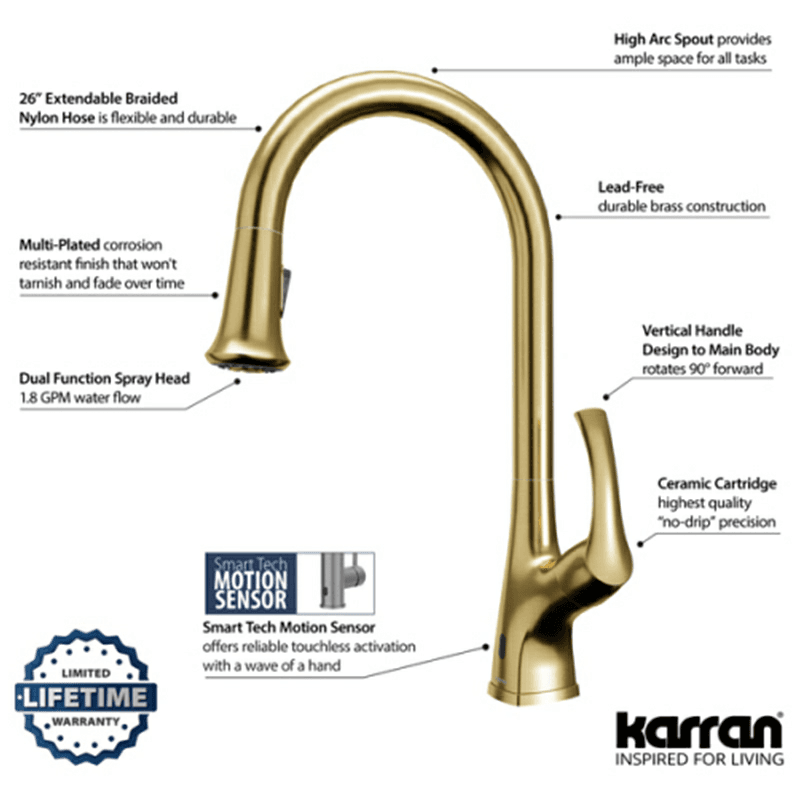Chantilly Touchless Single-Handle Pull Down Sprayer Kitchen Faucet, Brushed Gold Alt 6 - Image
