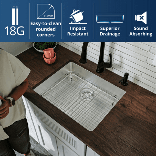 Novaro Stainless Steel Undermount 18G Single Bowl Kitchen Sink, 23-1/8" x 17" x 5-1/2" Alt 10 - Image