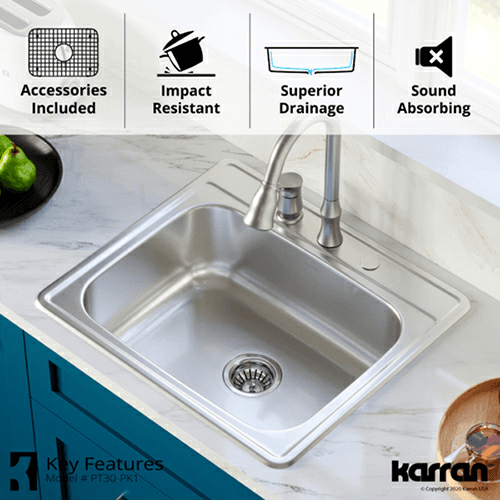 Profile Stainless Steel Top Mount 18G Single Bowl Kitchen Sink, 25&quot; x 22&quot; x 8&quot; (40/Box) Alt 4 - Image