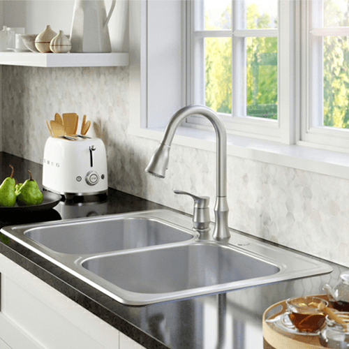 Profile Stainless Steel Top Mount 18G Double Equal Bowl Kitchen Sink, 33" x 22" x 7-1/2 - Alt Image 2