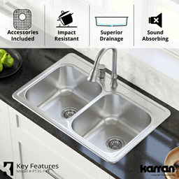 Profile Stainless Steel Top Mount 18G Double Equal Bowl Kitchen Sink Kit, 33" x 22" x 7-1/2 - Alt Image 5