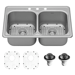 Profile Stainless Steel Top Mount 18G Double Equal Bowl Kitchen Sink Kit, 33" x 22" x 7-1/2 - Main Image