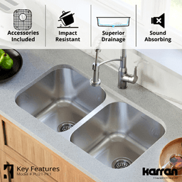 Profile Stainless Steel Undermount 18G Double Equal Bowl Kitchen Sink Kit, 32-1/4" x 18-1/2" x 8-1/2 - Alt Image 5