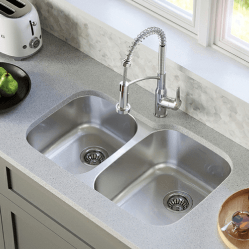 Profile Stainless Steel Undermount 18G Small/Large Bowl Kitchen Sink Kit, 31-1/2" x 20-1/2" x 8-1/2 - Alt Image 2