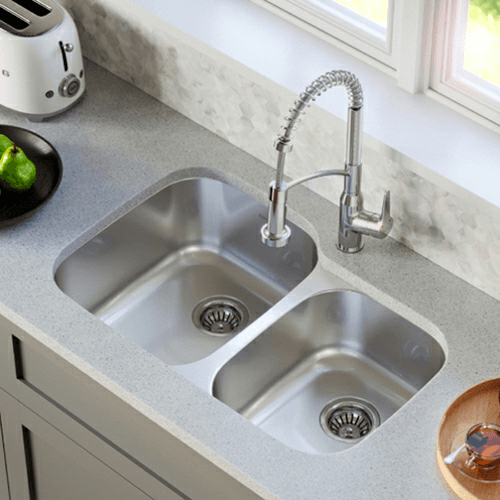 Profile Stainless Steel Undermount 18G Large/Small Bowl Kitchen Sink, 31-1/2&quot; x 20-1/2&quot; x 8-1/2&quot; (40/Box) Alt 1 - Image