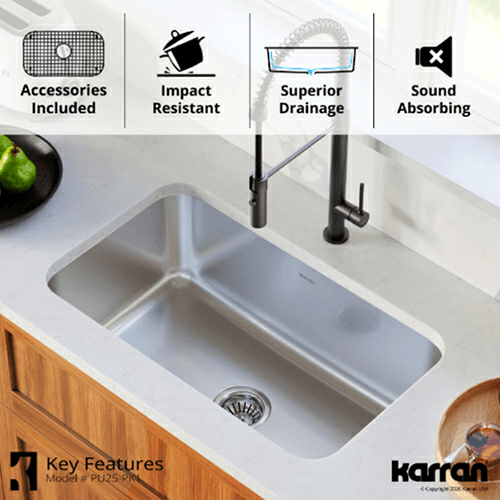 Profile Stainless Steel Undermount 18G Extra Large Single Bowl Kitchen Sink Kit, 30" x 18" x 9 - Alt Image 5