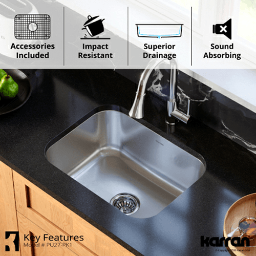 Profile Stainless Steel Undermount 18G Single Bowl Kitchen Sink Kit, 23" x 17-3/4" x 8-3/4 - Alt Image 5