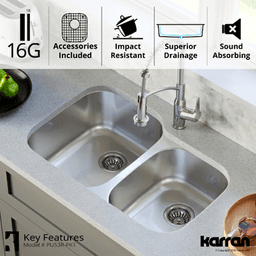 Profile Stainless Steel Undermount 16G Large/Small Bowl Kitchen Sink Kit, 31-1/2" x 20-1/2" x 8-1/2 - Alt Image 5