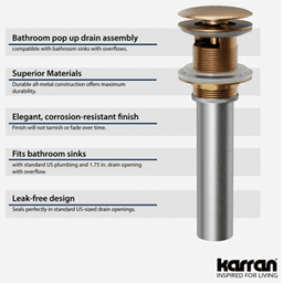 Pop-Up Vanity Bowl Drain with Overflow, Brushed Copper Alt 1 - Image