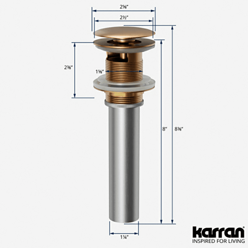 Pop-Up Vanity Bowl Drain with Overflow, Brushed Copper Alt 2 - Image