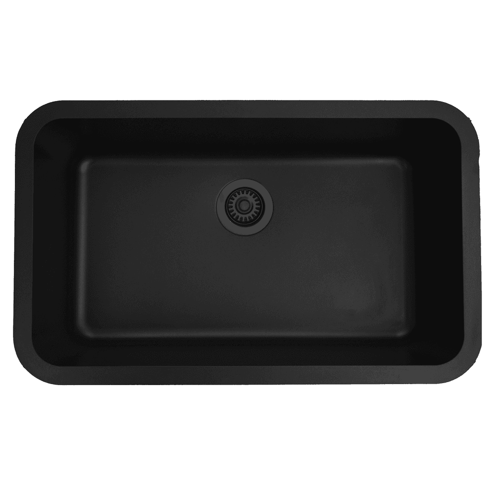 Karran Q-340 Single Bowl Kitchen Sink - Under Mount, Black Quartz, 30-7/8" x 18-7/8" x 9"