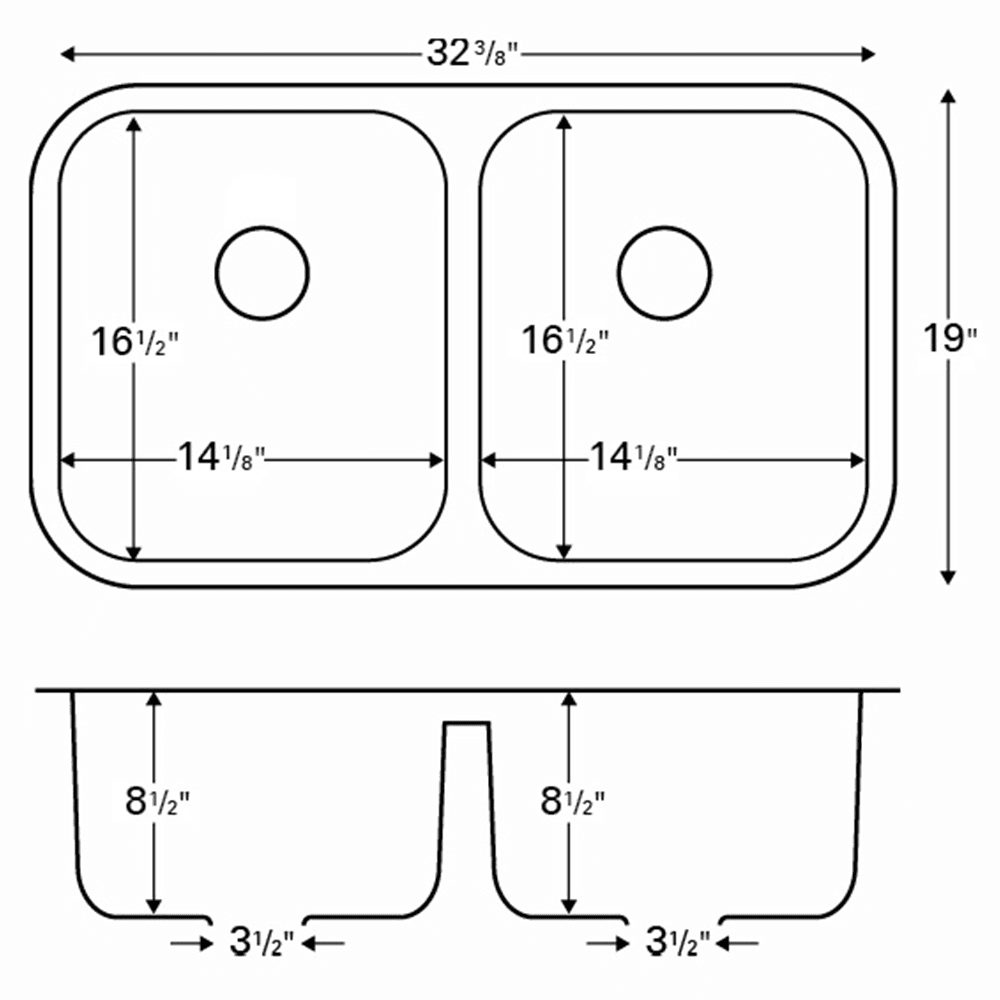 Q-350 Quartz Under Mount Double Equal Bowl Kitchen Sink dimensions