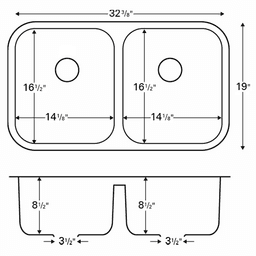 Q-350 Quartz Under Mount Double Equal Bowl Kitchen Sink dimensions