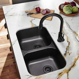 Karran Q-350 Quartz Undermount Double Bowl Kitchen Sink in Concrete Color