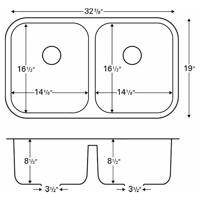 Q-350 Quartz Undermount Double Bowl Kitchen Sink, 32-3/8