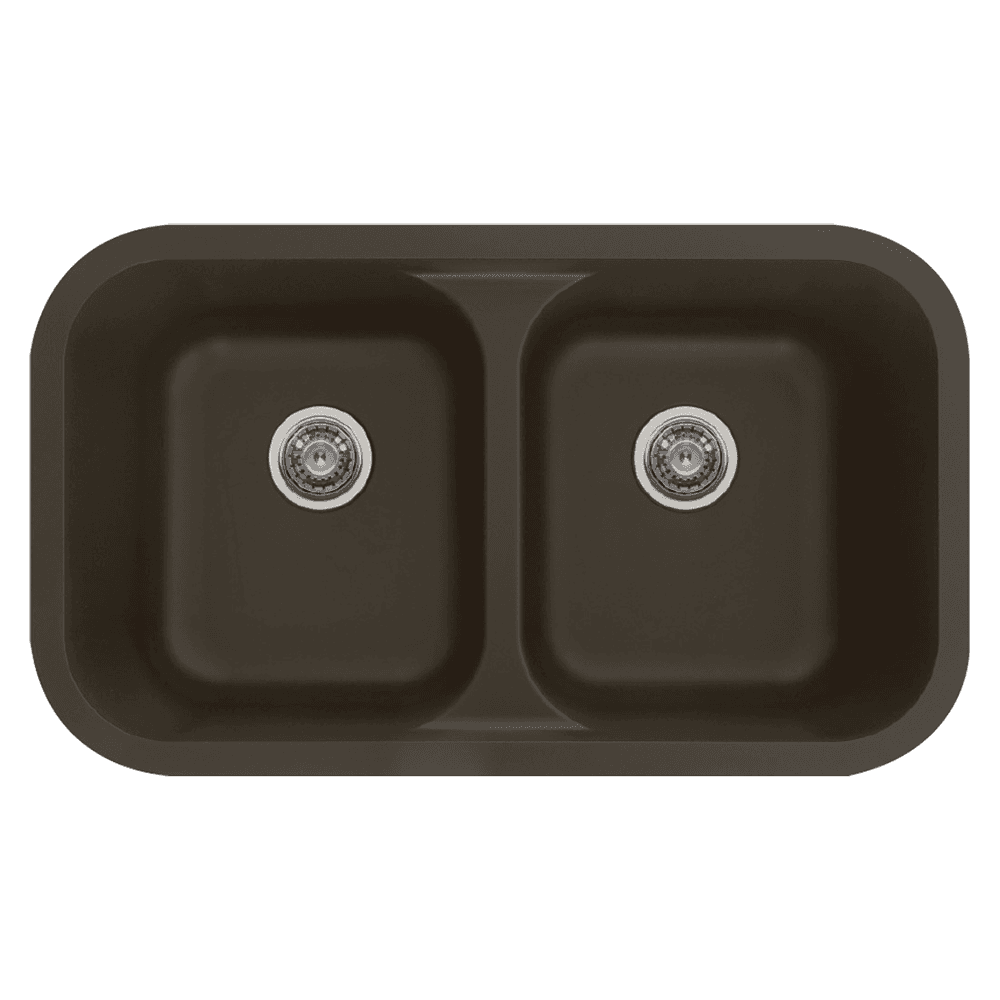 Karran Q-350 Brown Quartz Under Mount Double Equal Bowl Kitchen Sink - Front View