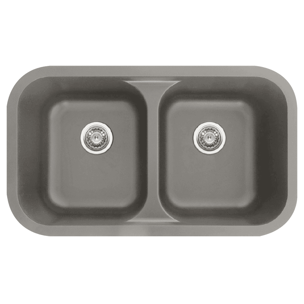 Karran Q-350 Quartz Under Mount Double Equal Bowl Kitchen Sink - Close Up of Gray Finish