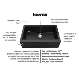 Karran QA-740 Quartz Undermount Sink in Concrete color with a view of the faucet