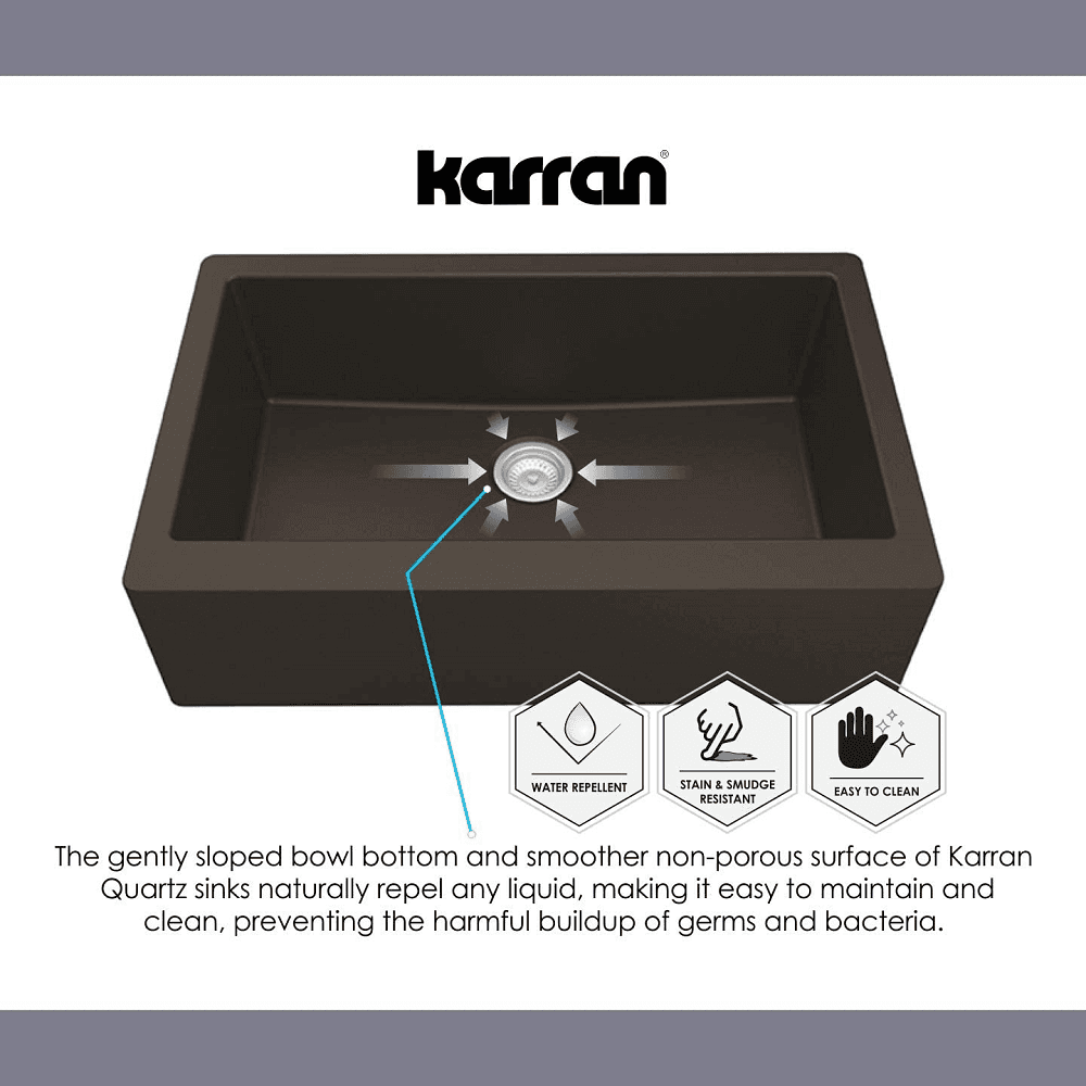 Undermount Kitchen Sink by Karran, Extra Large Single Bowl, 34x21-1/4x9 inches, Brown