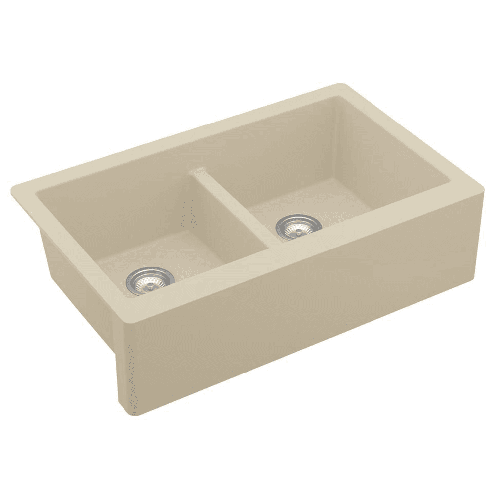 Karran QA-750 Quartz Double Bowl Apron Kitchen Sink Gray Angle View