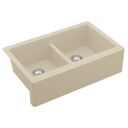 Karran QA-750 Quartz Double Bowl Apron Kitchen Sink Gray Angle View